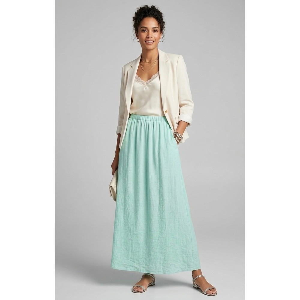 Zara Trafaluc Mint Green Maxi Skirt Size Medium Elastic Waist Lightweight Boho